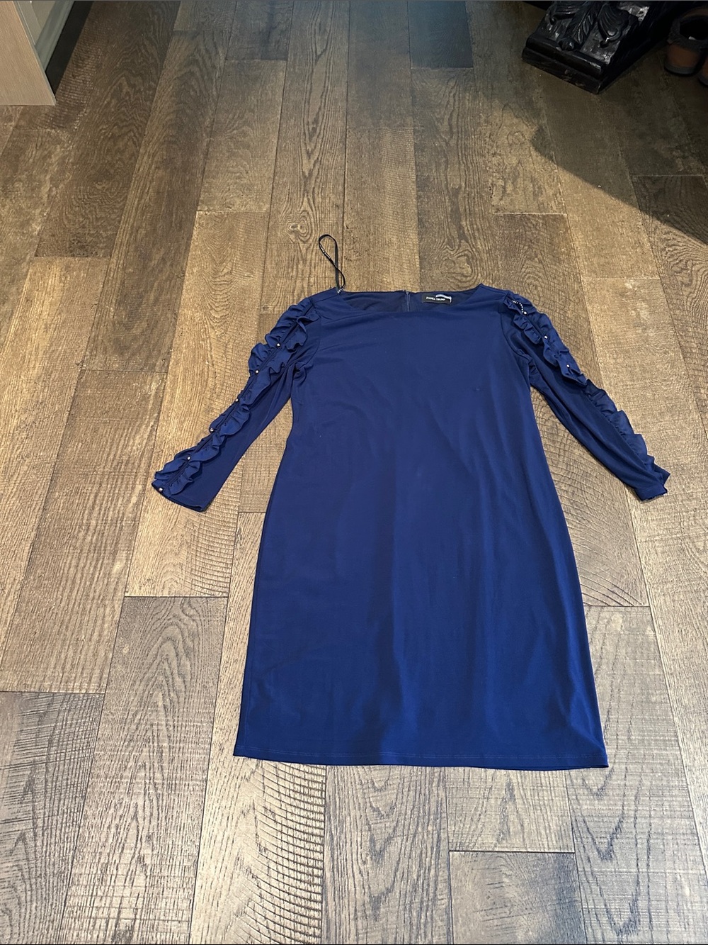 Ivanka Trump Navy Long-Sleeve Ruffle-Trim Dress